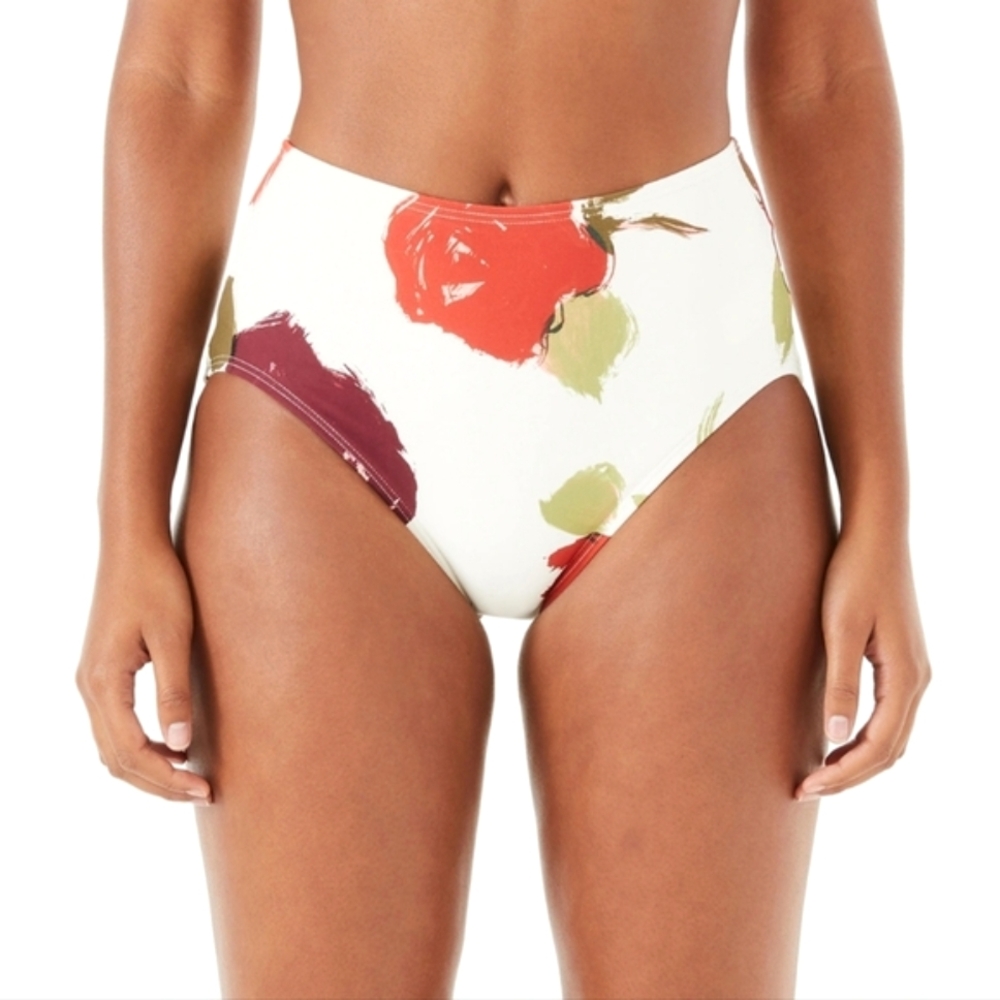 KATE SPADE New York "Just Rosy" High Waisted Bikini Bottoms Med, Ivory Red Roses